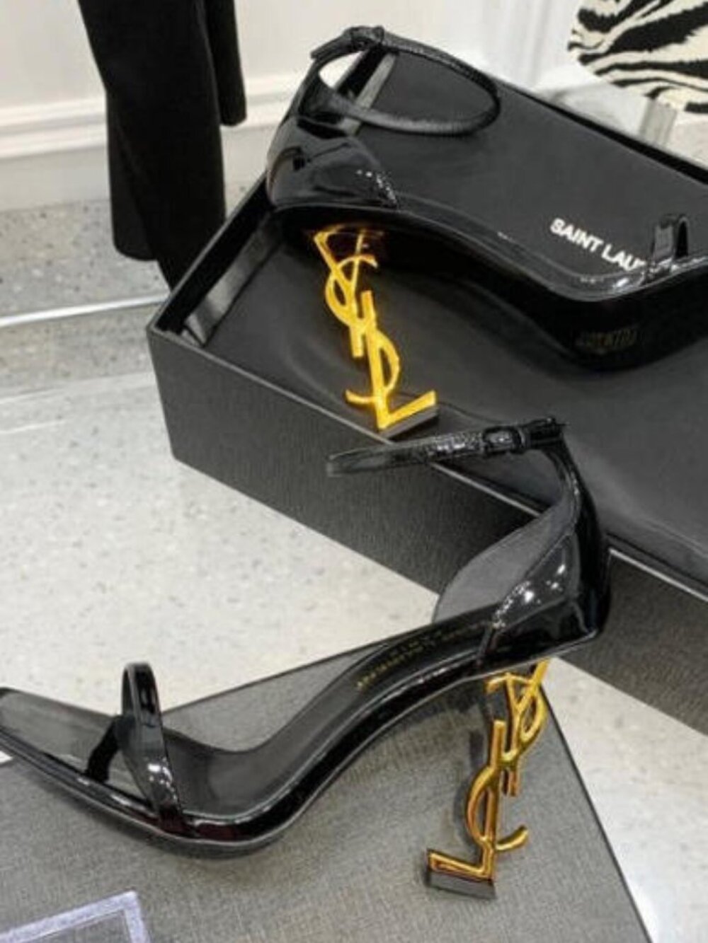 Saint Laurent Black & Gold Women's Heels - Size 38, With Original Box - Picture 4 of 5